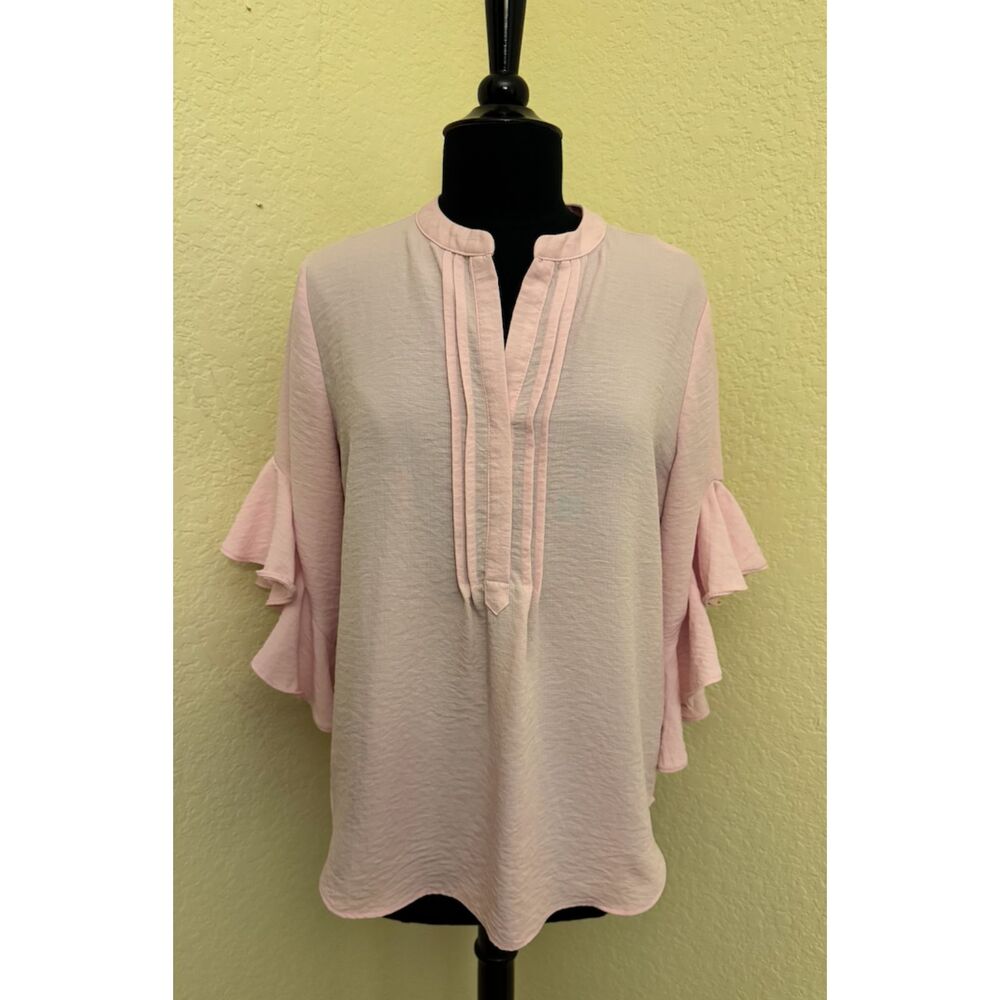 Vince Camuto Light Pink Ruffled Sleeves V Neck Top - Sz M